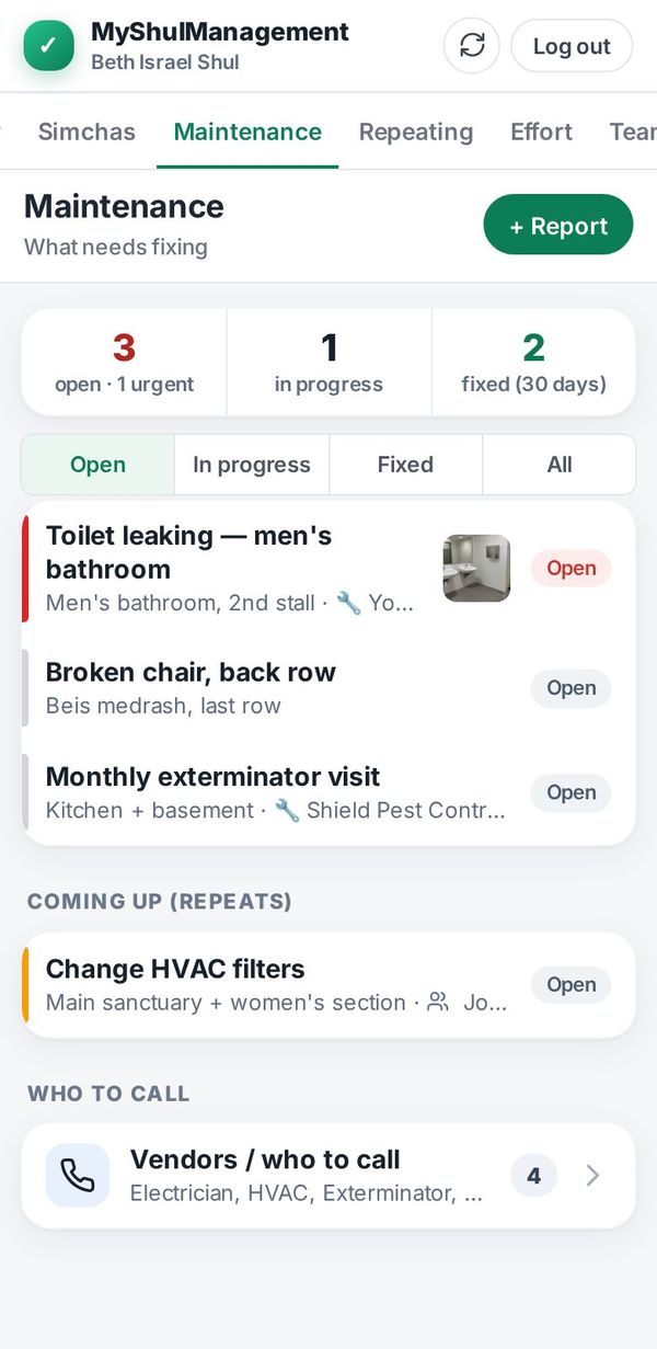 Maintenance list