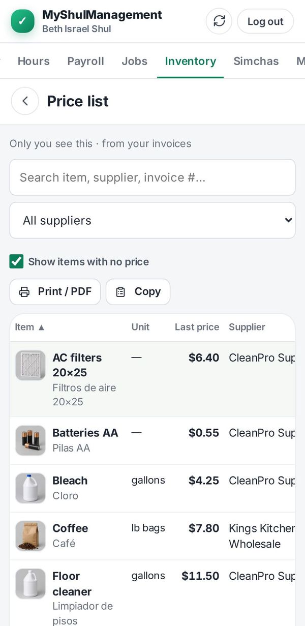 Price list